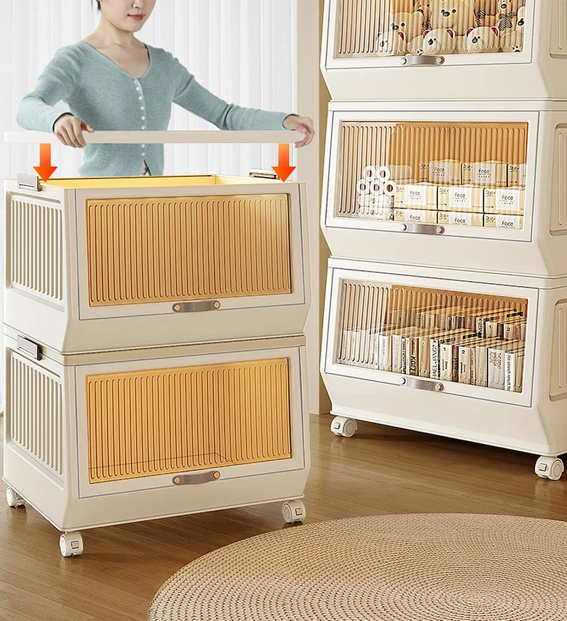 Joybos® Bacs de Rangement Multifonctionnels à Couvercle Rabattable avec Roues F228