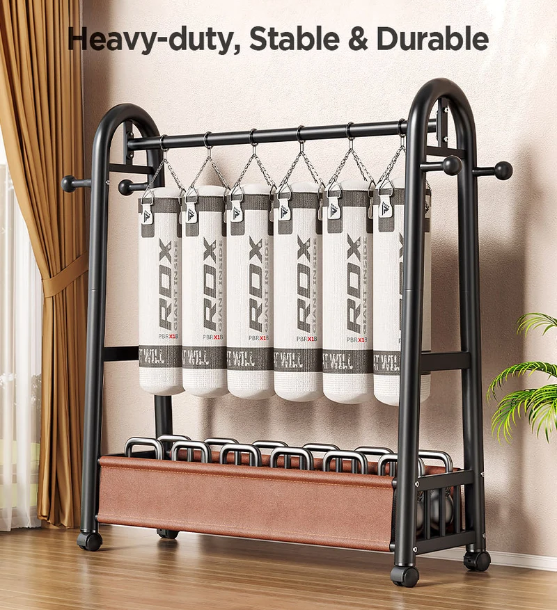 Joybos® Portant à vêtements autoportant, robuste, avec panier de rangement en cuir et roulettes verrouillables F275