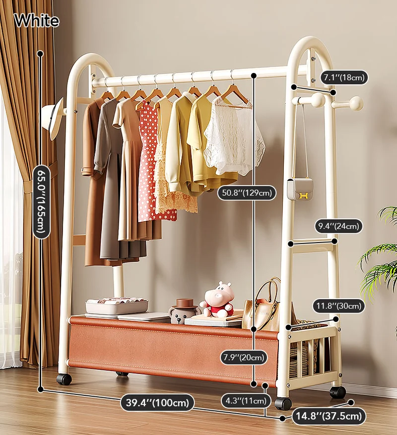 Joybos® Portant à vêtements autoportant, robuste, avec panier de rangement en cuir et roulettes verrouillables F275