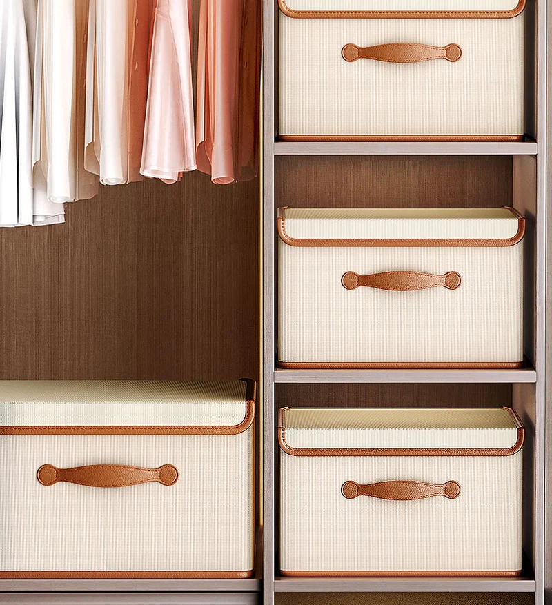 Joybos® Boîtes de Rangement Pliables avec Couvercles et Poignée en Cuir