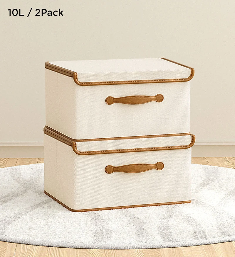 Joybos® Boîtes de Rangement Pliables avec Couvercles et Poignée en Cuir