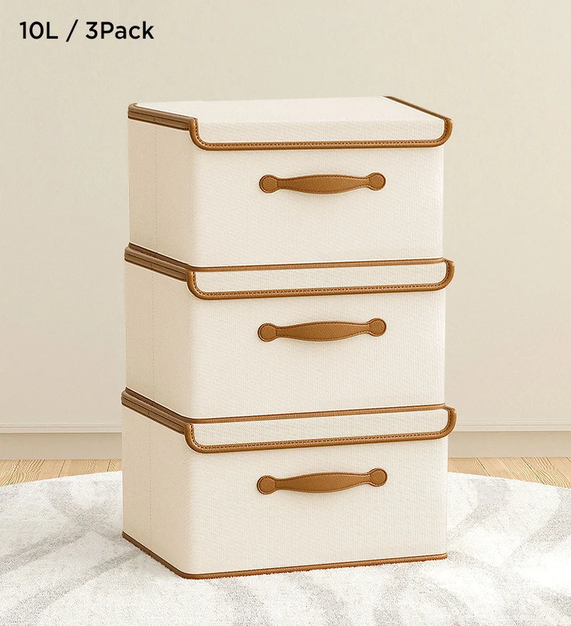 Joybos® Boîtes de Rangement Pliables avec Couvercles et Poignée en Cuir