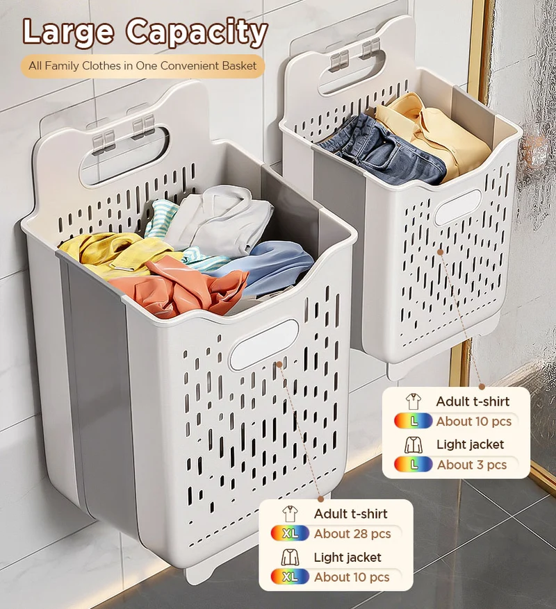 Joybos® Panier à linge pliable suspendu avec poignée de transport F259