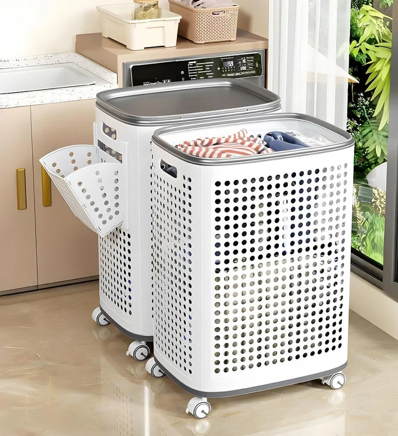 Joybos® Panier à linge à roulettes plastique F251