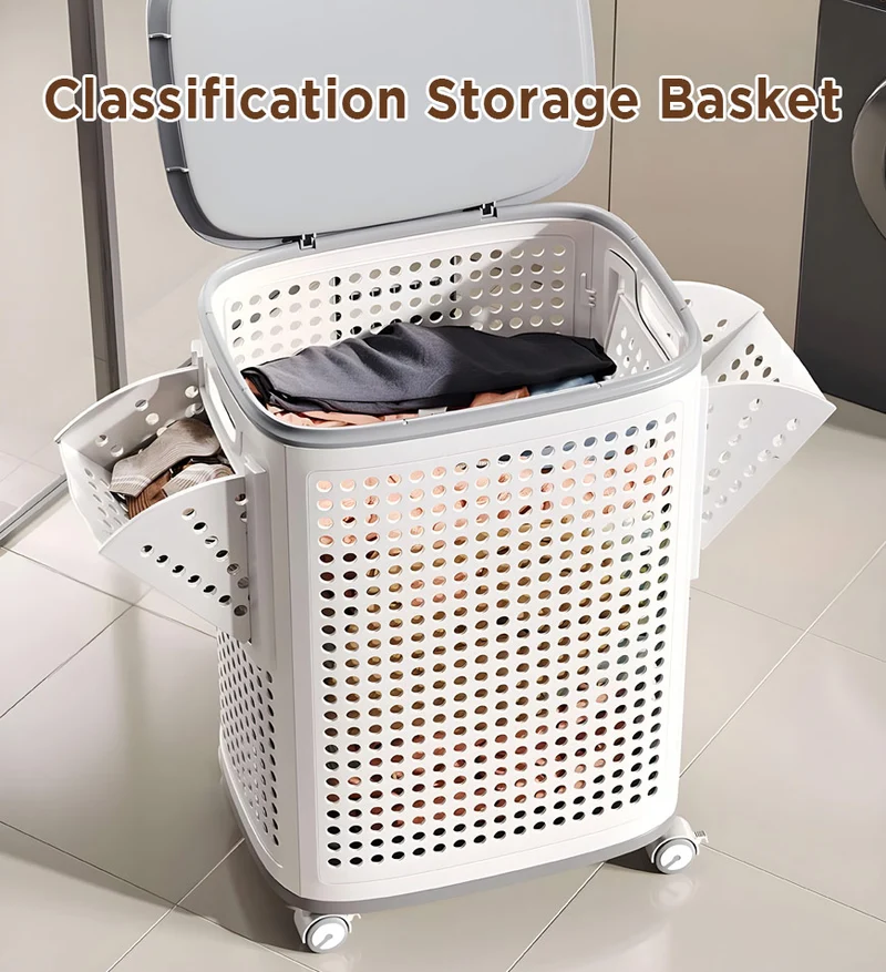 Joybos® Panier à linge à roulettes plastique F251