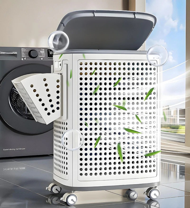 Joybos® Panier à linge à roulettes plastique F251