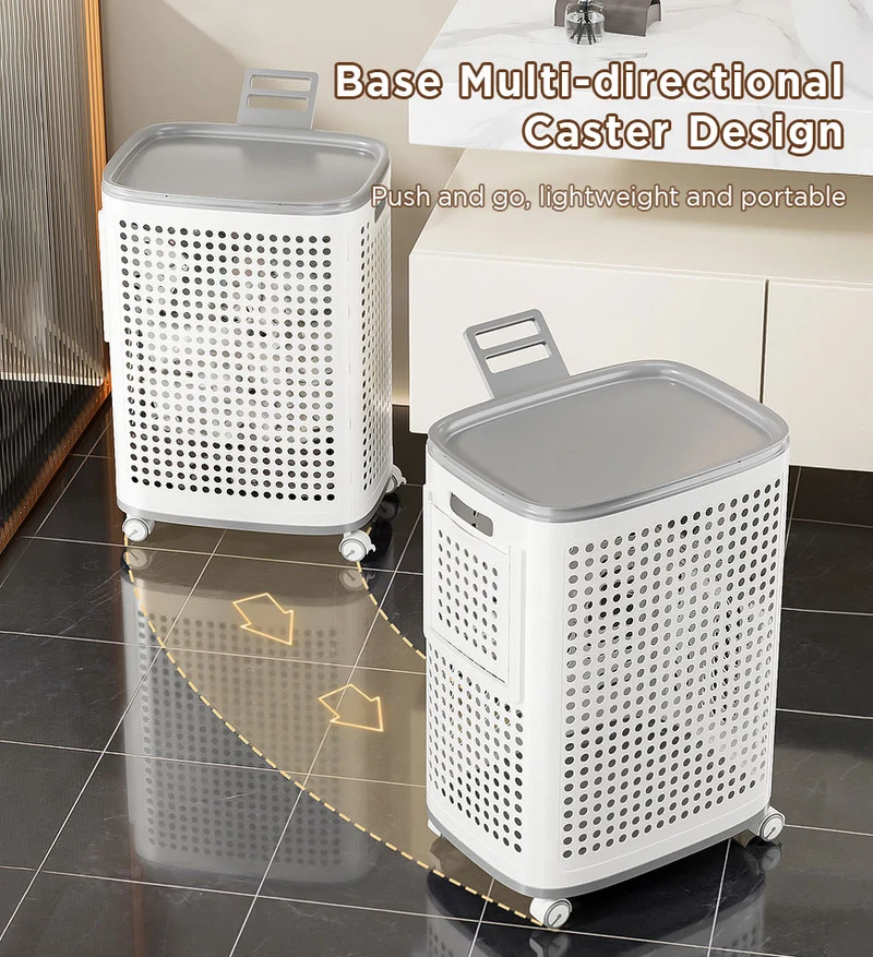 Joybos® Panier à linge à roulettes plastique F251