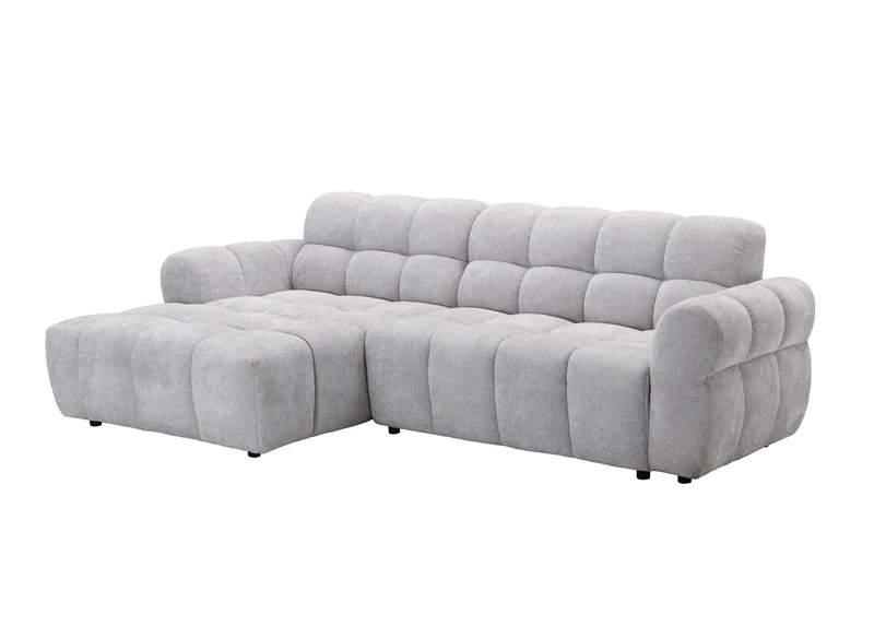 Canapé d'angle fixe en velours texturé gris clair JAROD - Angle gauche