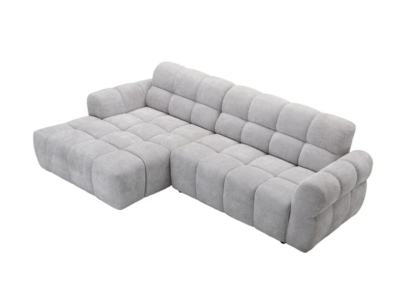 Canapé d'angle fixe en velours texturé gris clair JAROD - Angle gauche