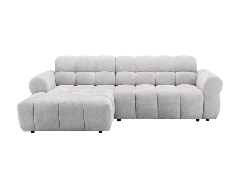 Canapé d'angle fixe en velours texturé gris clair JAROD - Angle gauche