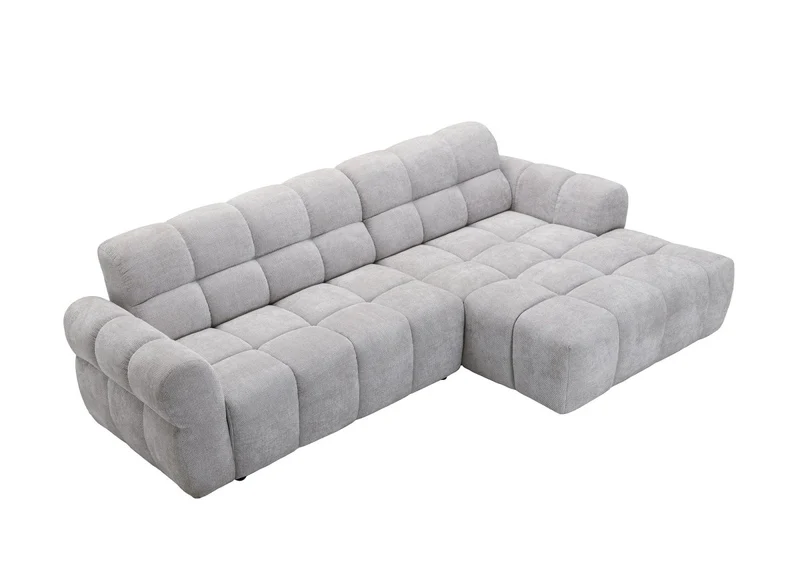 Canapé d'angle fixe en velours texturé gris clair JAROD - Angle droit