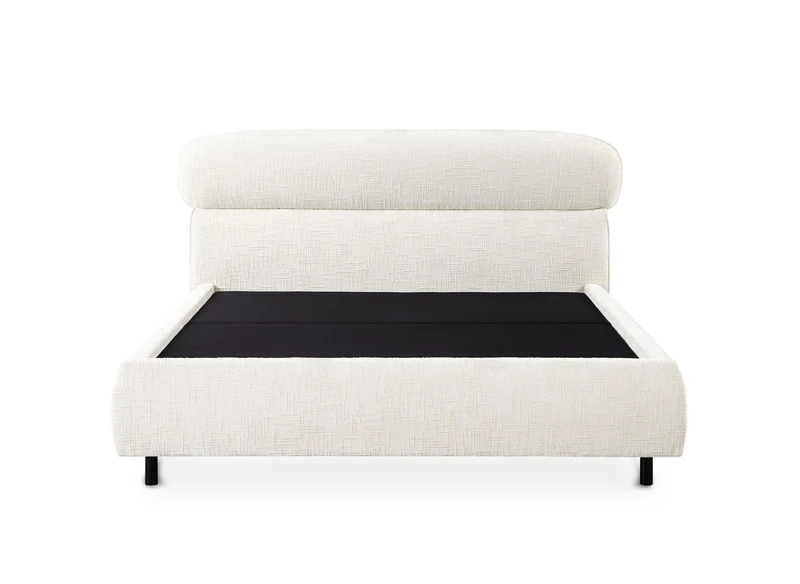 Lit coffre en velours chiné beige 140x190cm MELO