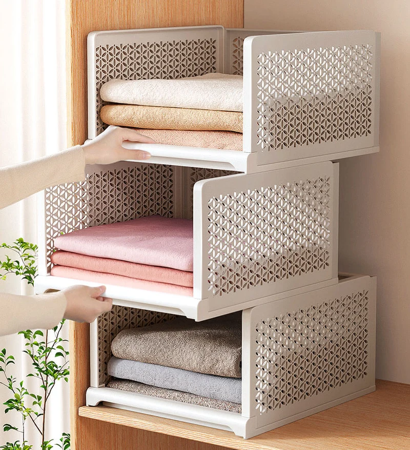 Joybos®Boîte de Stockage de Vêtement Blanche Empilable pour Rangement Placard