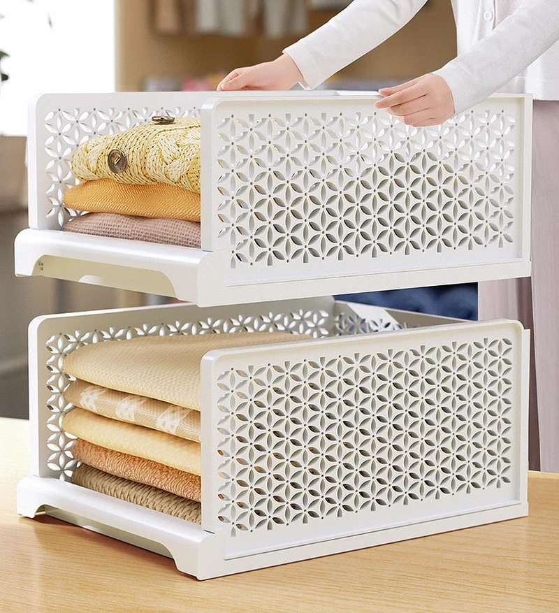 Joybos®Boîte de Stockage de Vêtement Blanche Empilable pour Rangement Placard