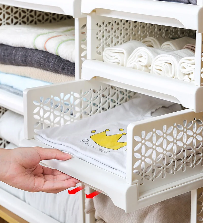 Joybos®Boîte de Stockage de Vêtement Blanche Empilable pour Rangement Placard