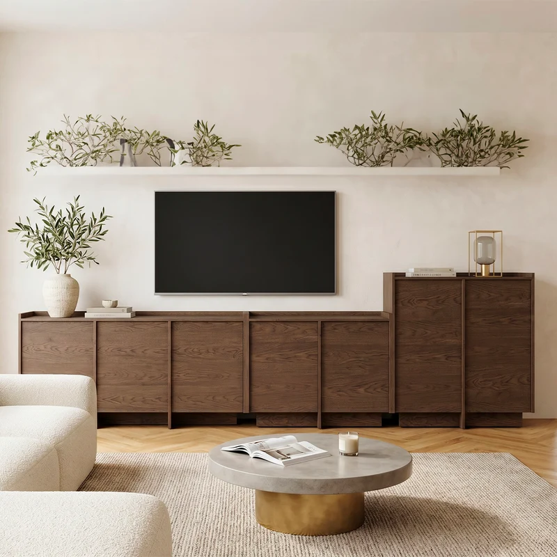 Buffet haut 2 portes Japandi Bois foncé