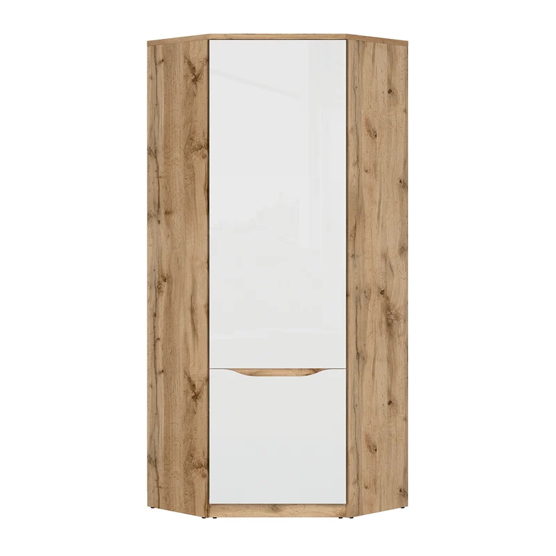 Armoire d'angle 1 porte June Blanc et Bois