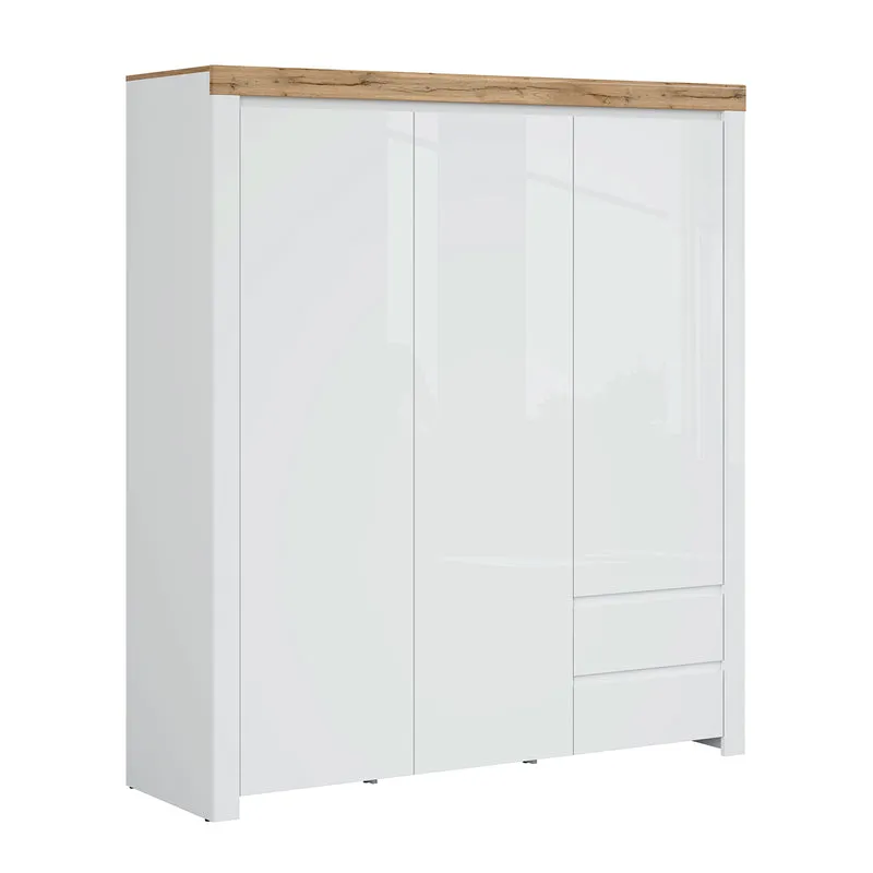 Armoire 3 portes 2 tiroirs Hella Blanc et Bois