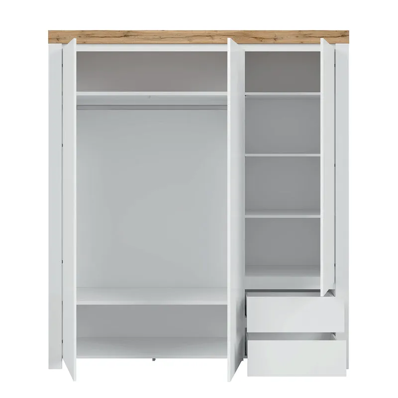 Armoire 3 portes 2 tiroirs Hella Blanc et Bois