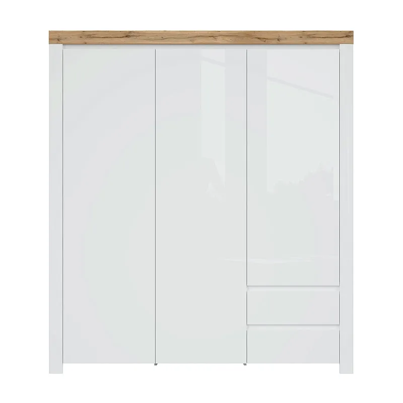 Armoire 3 portes 2 tiroirs Hella Blanc et Bois