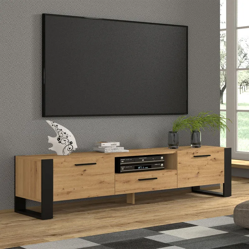 Meuble TV 3 portes 200 cm Nouka Bois et Noir