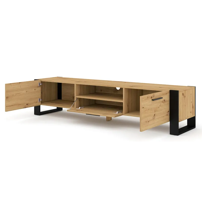 Meuble TV 3 portes 200 cm Nouka Bois et Noir