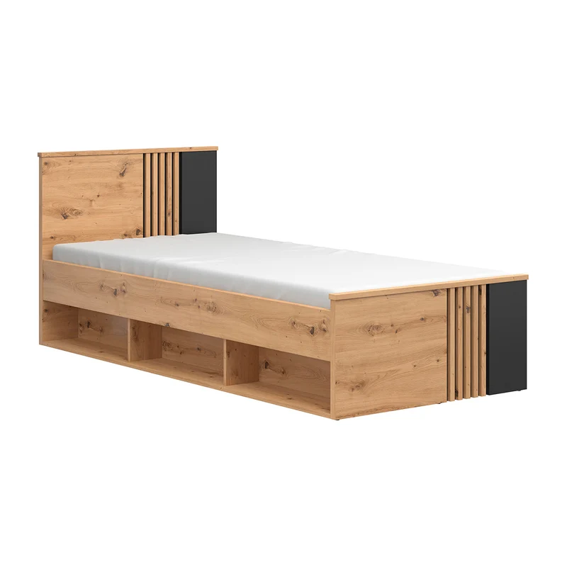 Lit 90x200 sommier inclus Ezra Bois et Noir