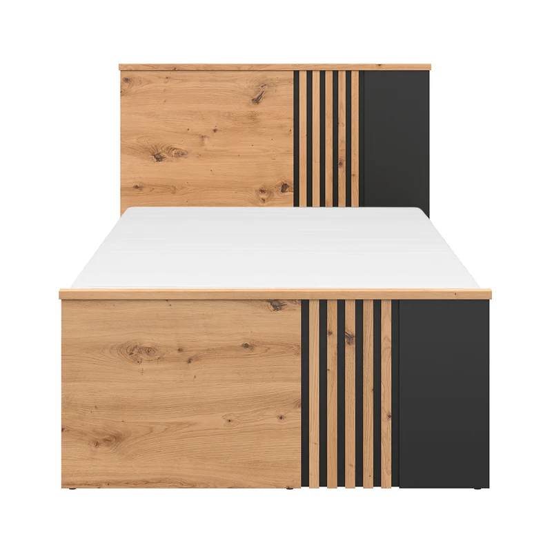 Lit 90x200 sommier inclus Ezra Bois et Noir
