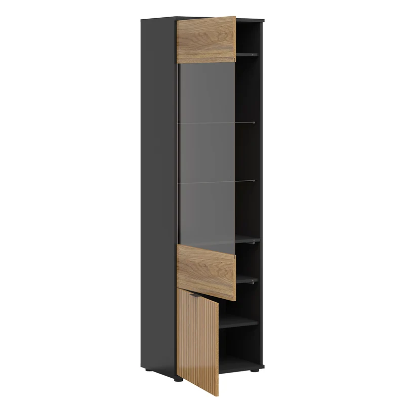 Vitrine 2 portes Pia Noir et Bois