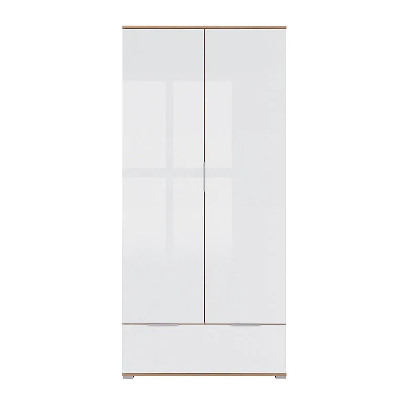 Armoire 2 portes 1 tiroir Selma Blanc et Bois