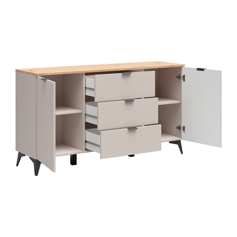 Buffet 2 portes 3 tiroirs Vicky Cachemire et Bois