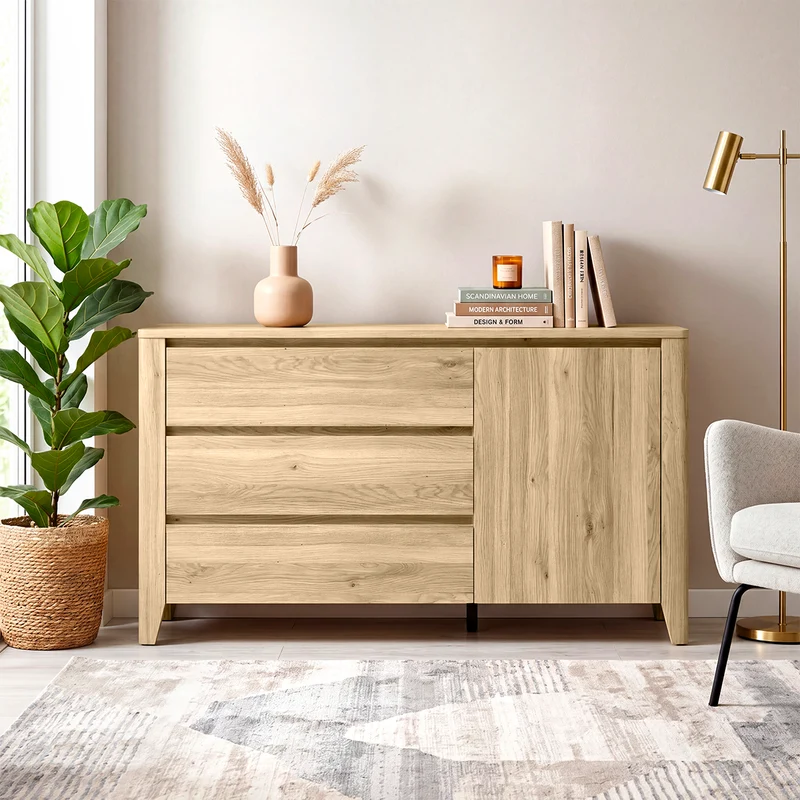Commode 3 tiroirs 1 porte Samara Bois