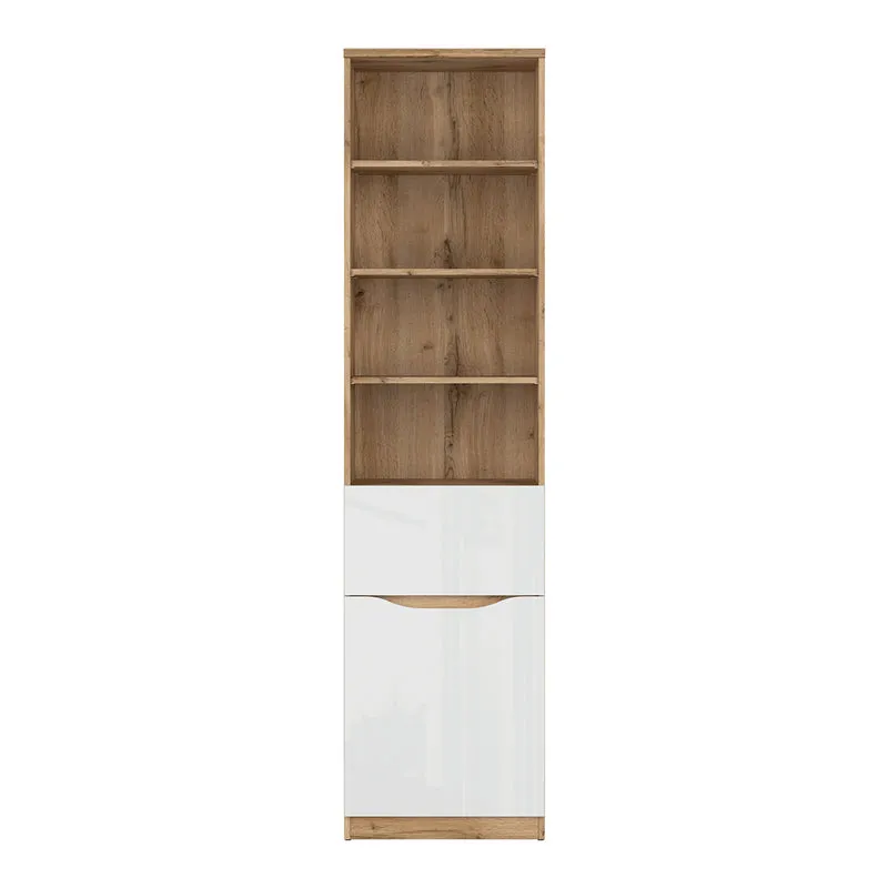 Bibliothèque 1 tiroir 1 porte June Blanc et Bois