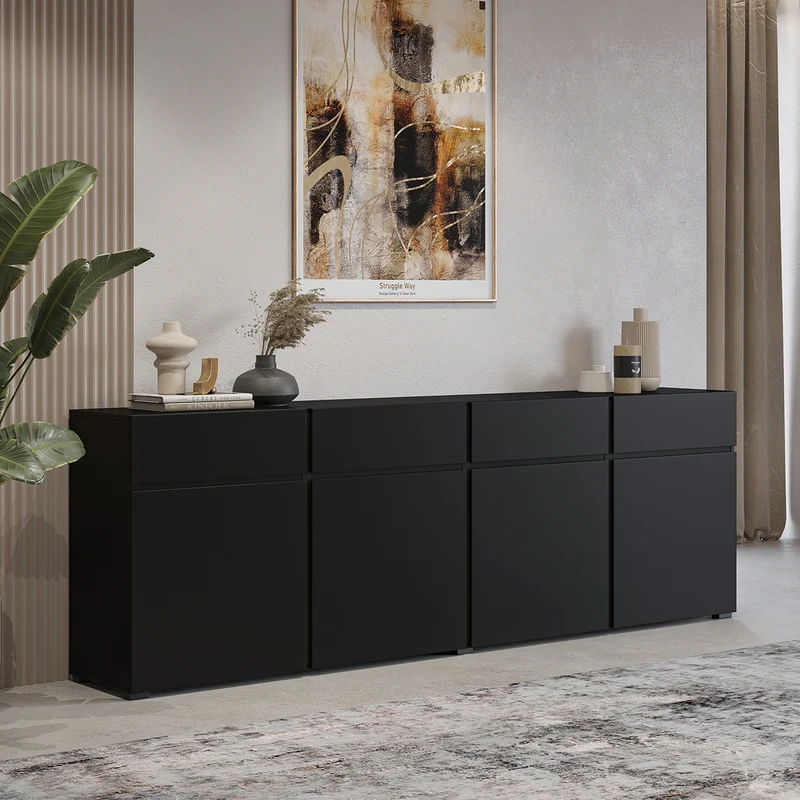 Buffet 4 portes 4 tiroirs Lilia Noir