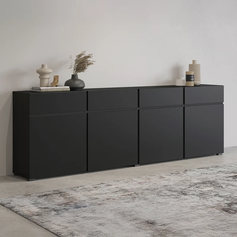Buffet 4 portes 4 tiroirs Lilia Noir
