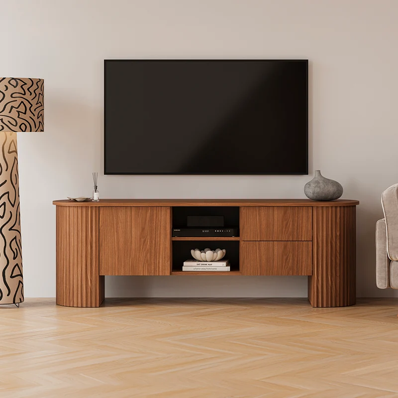 Meuble TV 1 porte 2 tiroirs 180 cm Canopée Bois foncé