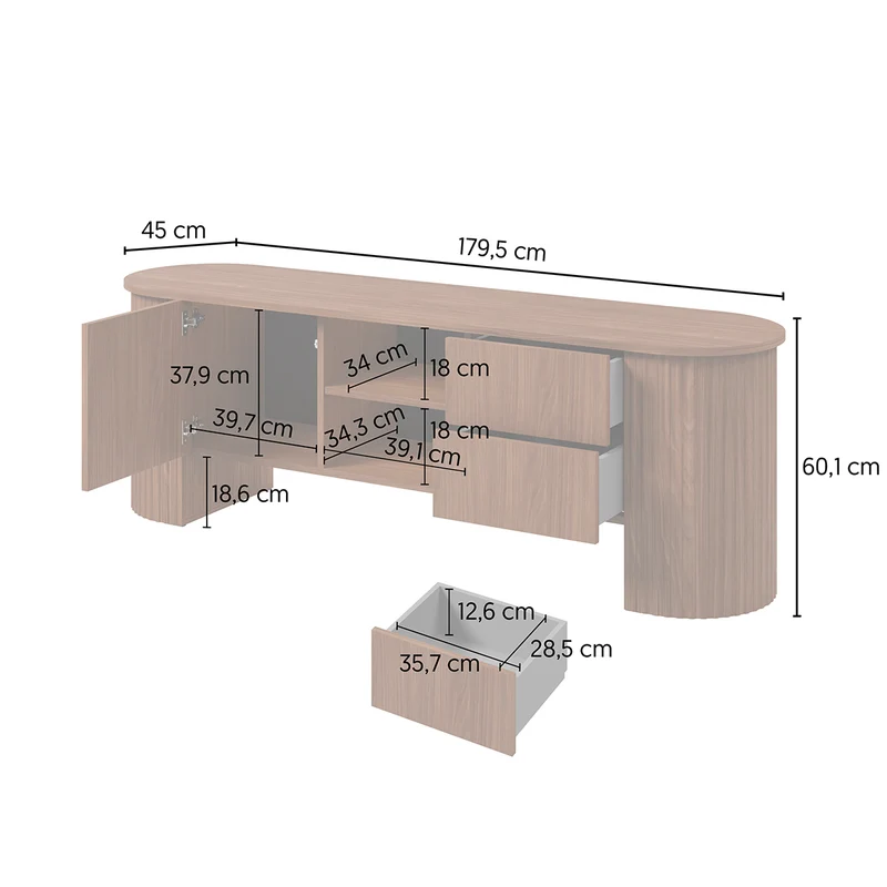 Meuble TV 1 porte 2 tiroirs 180 cm Canopée Bois foncé
