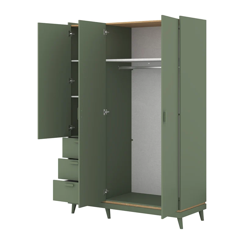 Armoire 3 portes 3 tiroirs Sandy Vert
