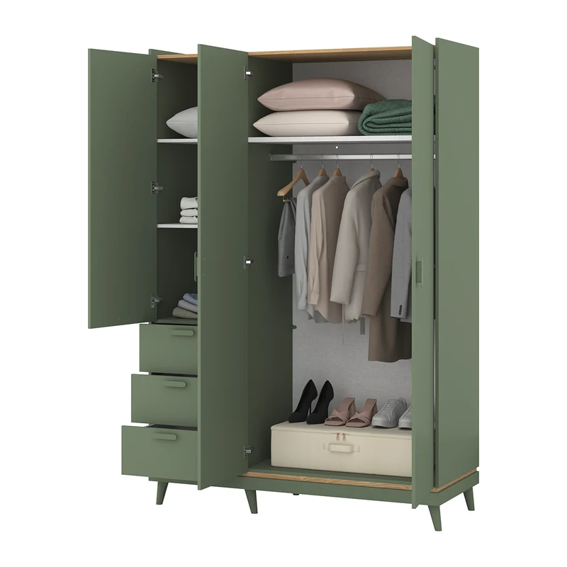 Armoire 3 portes 3 tiroirs Sandy Vert