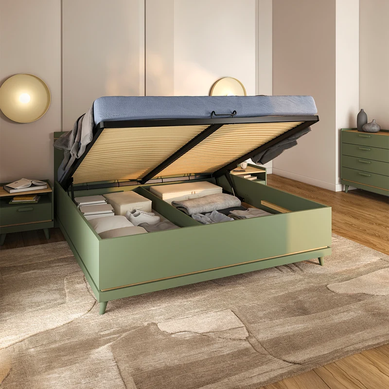 Lit coffre 160x200 sommier inclus Sandy Vert