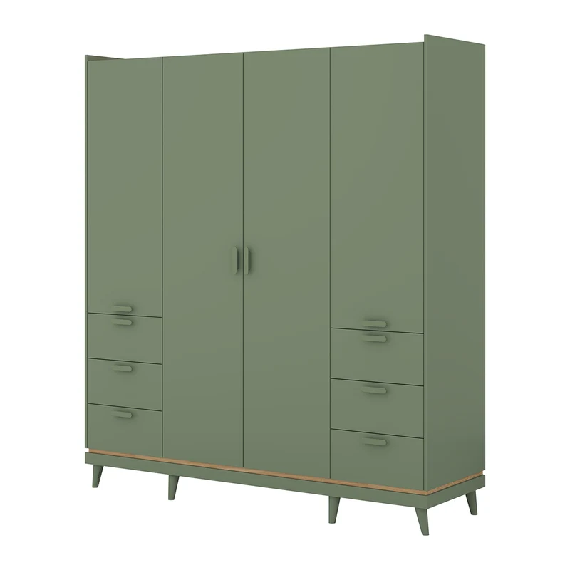 Armoire 4 portes 6 tiroirs Sandy Vert