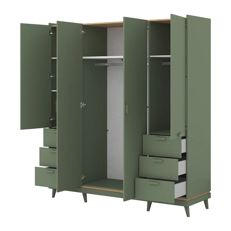 Armoire 4 portes 6 tiroirs Sandy Vert