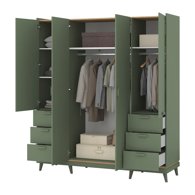 Armoire 4 portes 6 tiroirs Sandy Vert