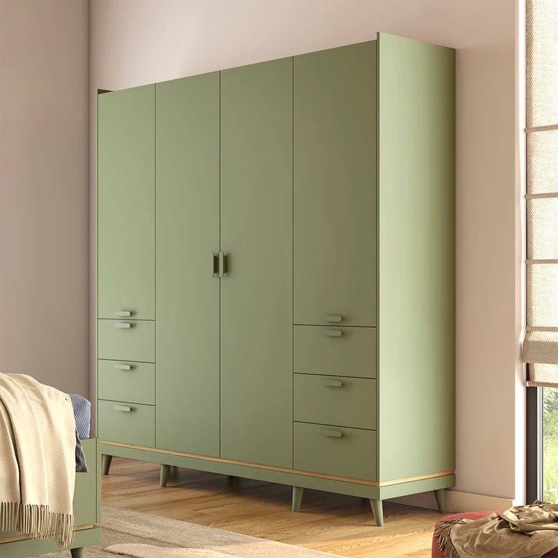 Armoire 4 portes 6 tiroirs Sandy Vert