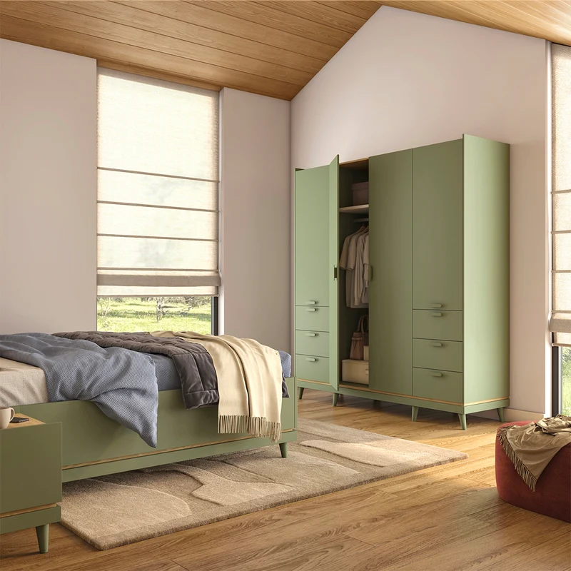 Armoire 4 portes 6 tiroirs Sandy Vert