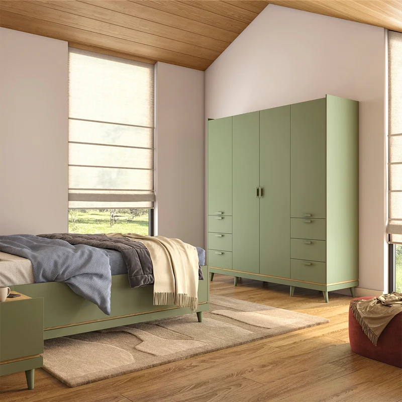 Armoire 4 portes 6 tiroirs Sandy Vert