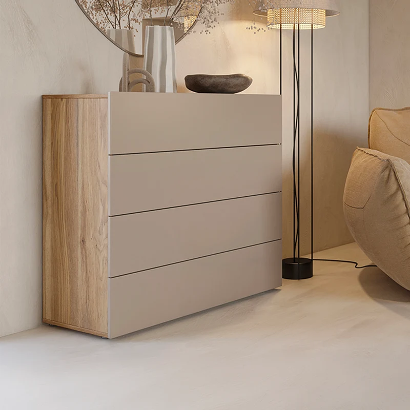Commode 4 tiroirs Iséa Taupe et Bois