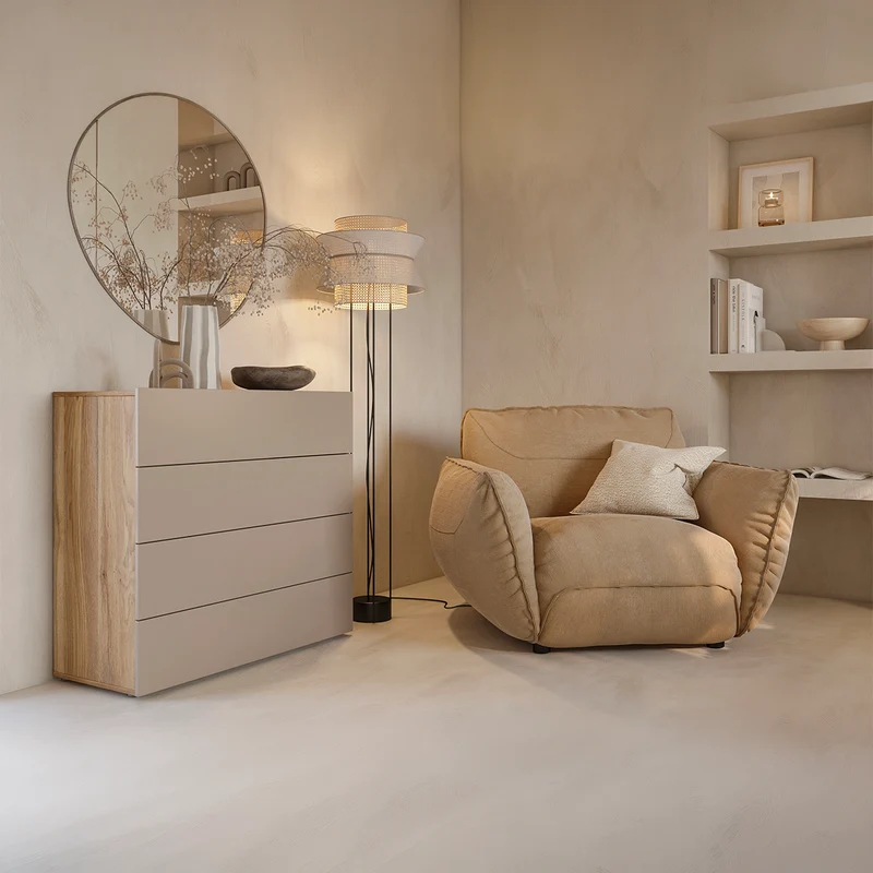 Commode 4 tiroirs Iséa Taupe et Bois