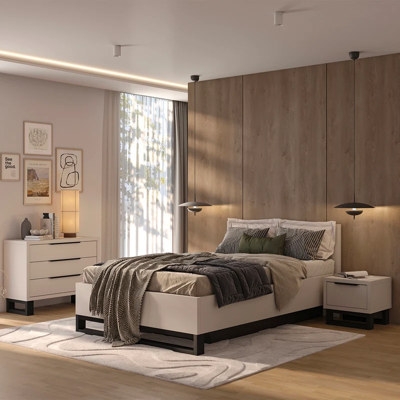 Lit coffre 140x200 sommier inclus Eden Cachemire et Noir