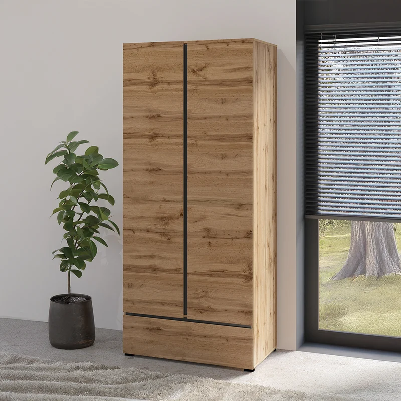 Armoire 2 portes 1 tiroir Lilia Bois